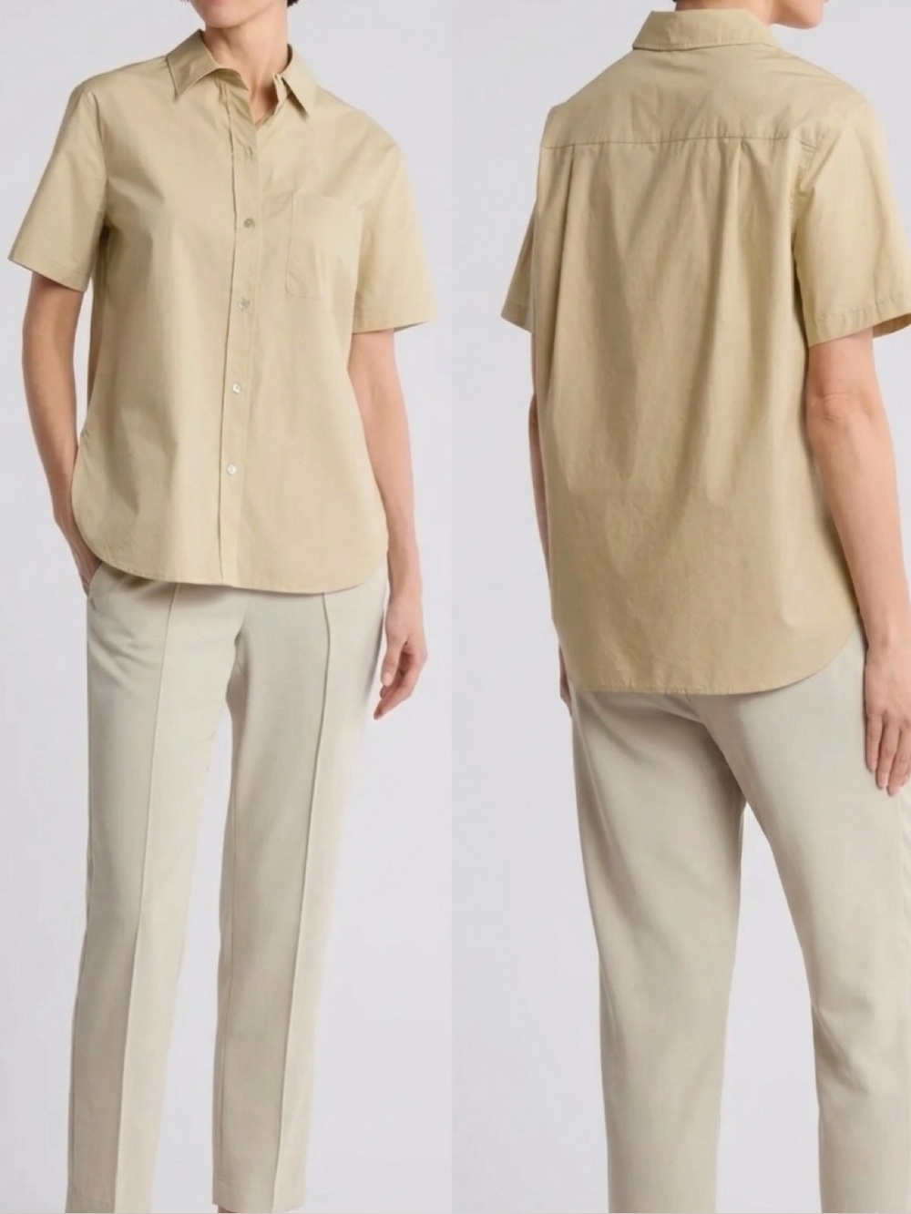 Vince NWT Relaxed Cotton Camp Shirt Women's XS Sepia Short Sleeve Button Up